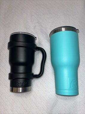2 RTIC Black Handle Tumbler & Teal Tumbler Duo Like New!